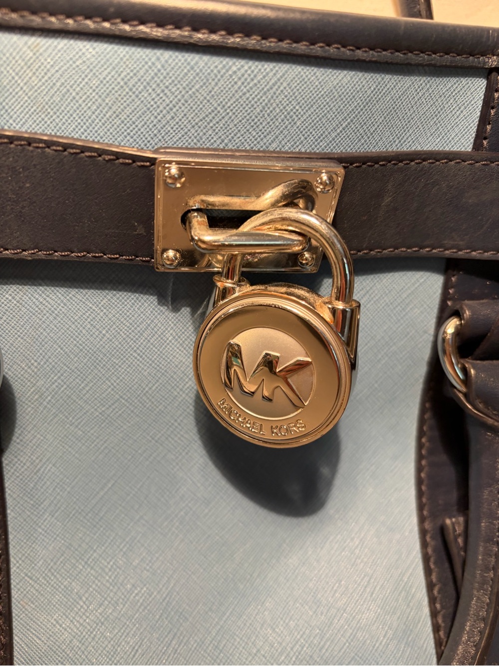 Michael Kors Light Blue and Navy Canvas-Trim Satchel 12x9 - Picture 5 of 8